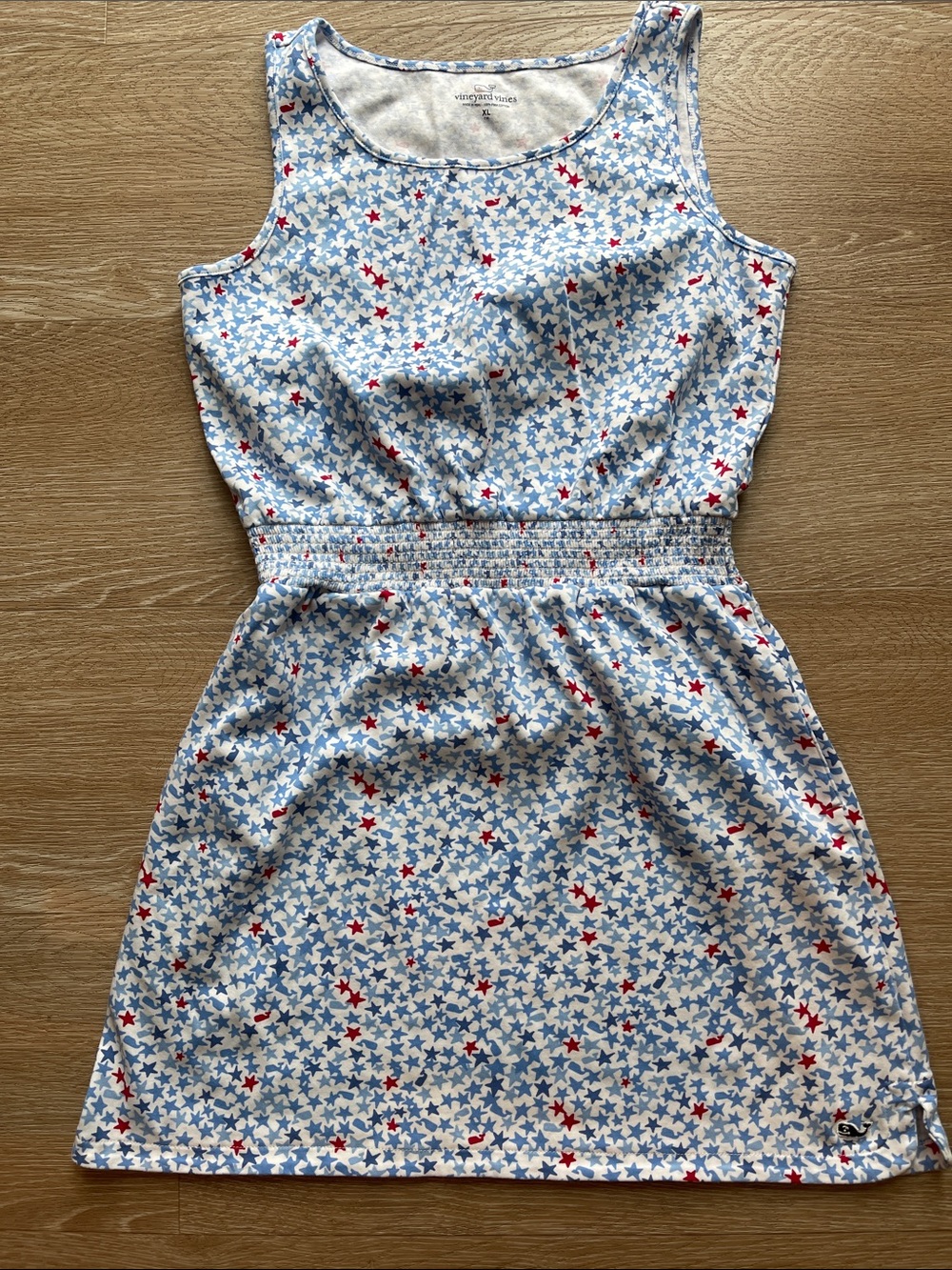 Vineyard Vines Girls White Dress with Blue and Red Star Print
